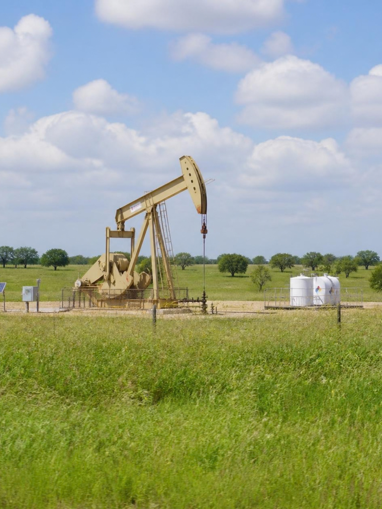 Oil infrastructure actually situated within/alongside a Texas ranch.